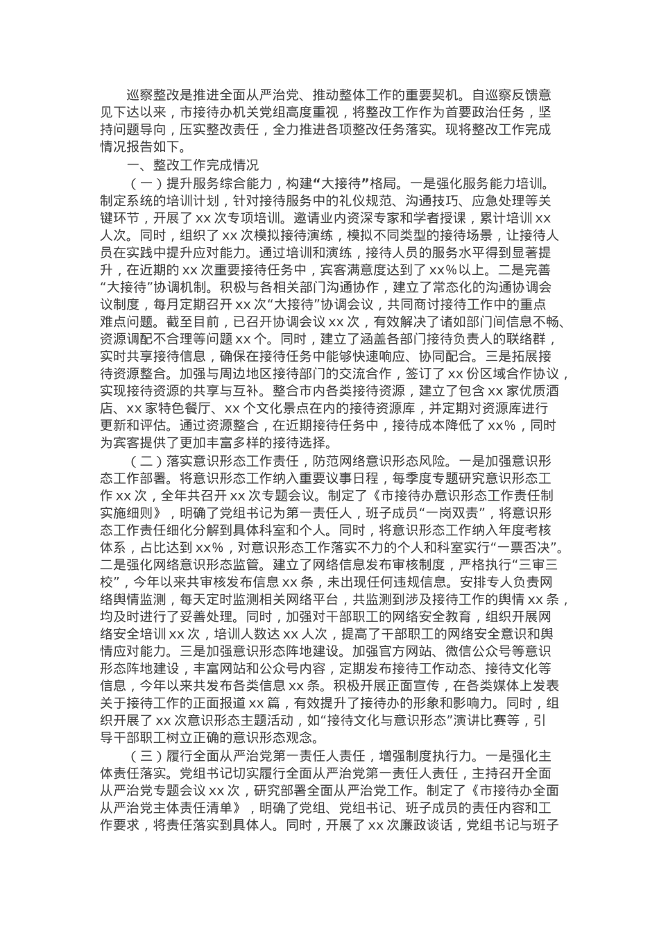 市接待办机关党组落实巡察反馈意见整改工作完成情况报告.docx_第1页