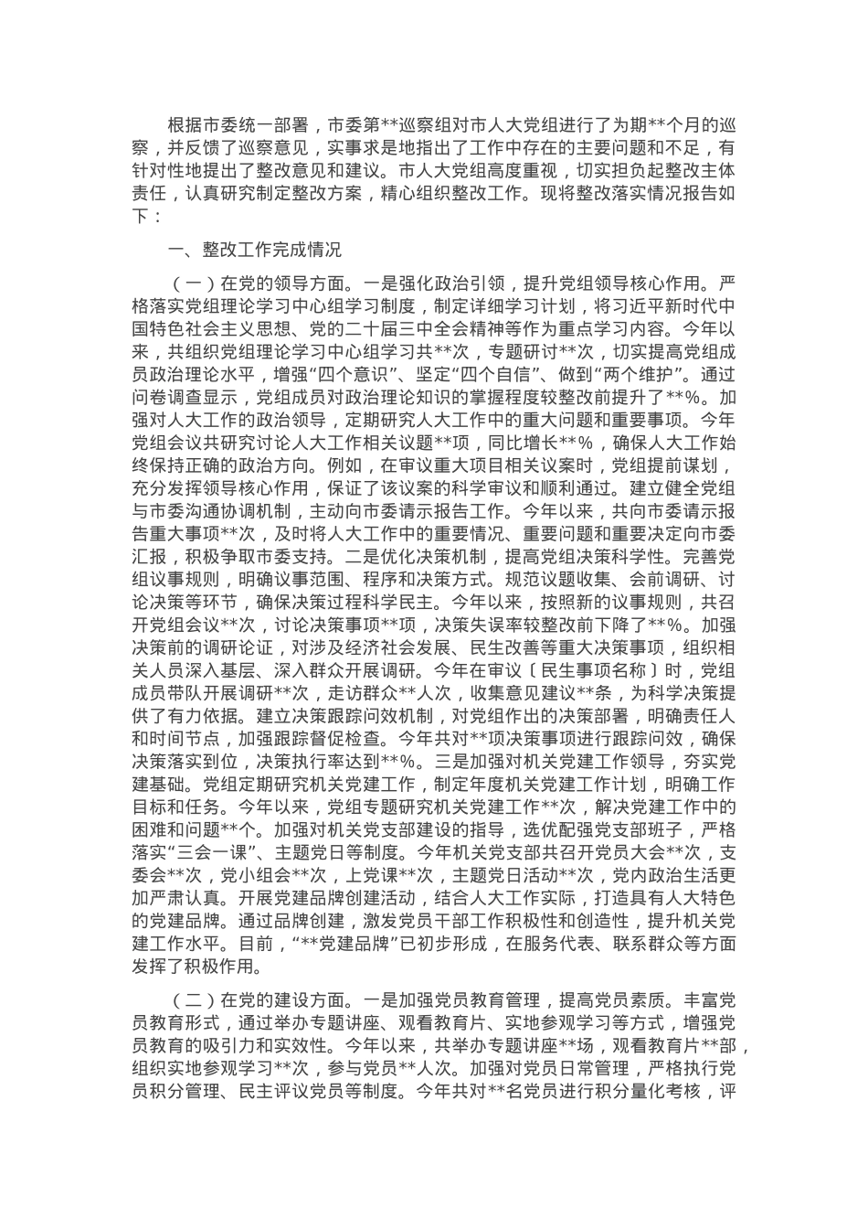 市人大党组关于落实巡察反馈意见情况的报告.docx_第1页