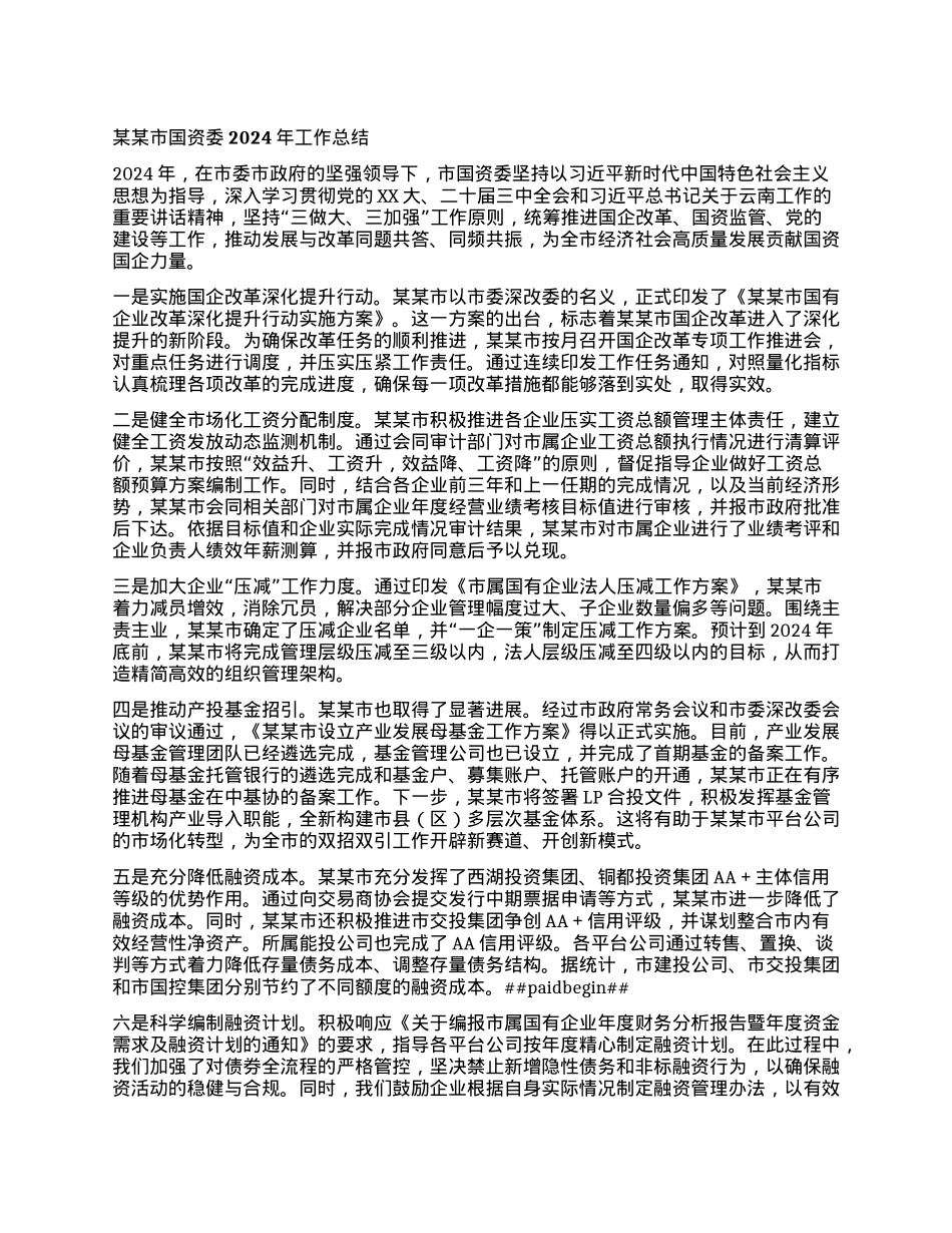 某某市国资委2024年工作总结.docx_第1页