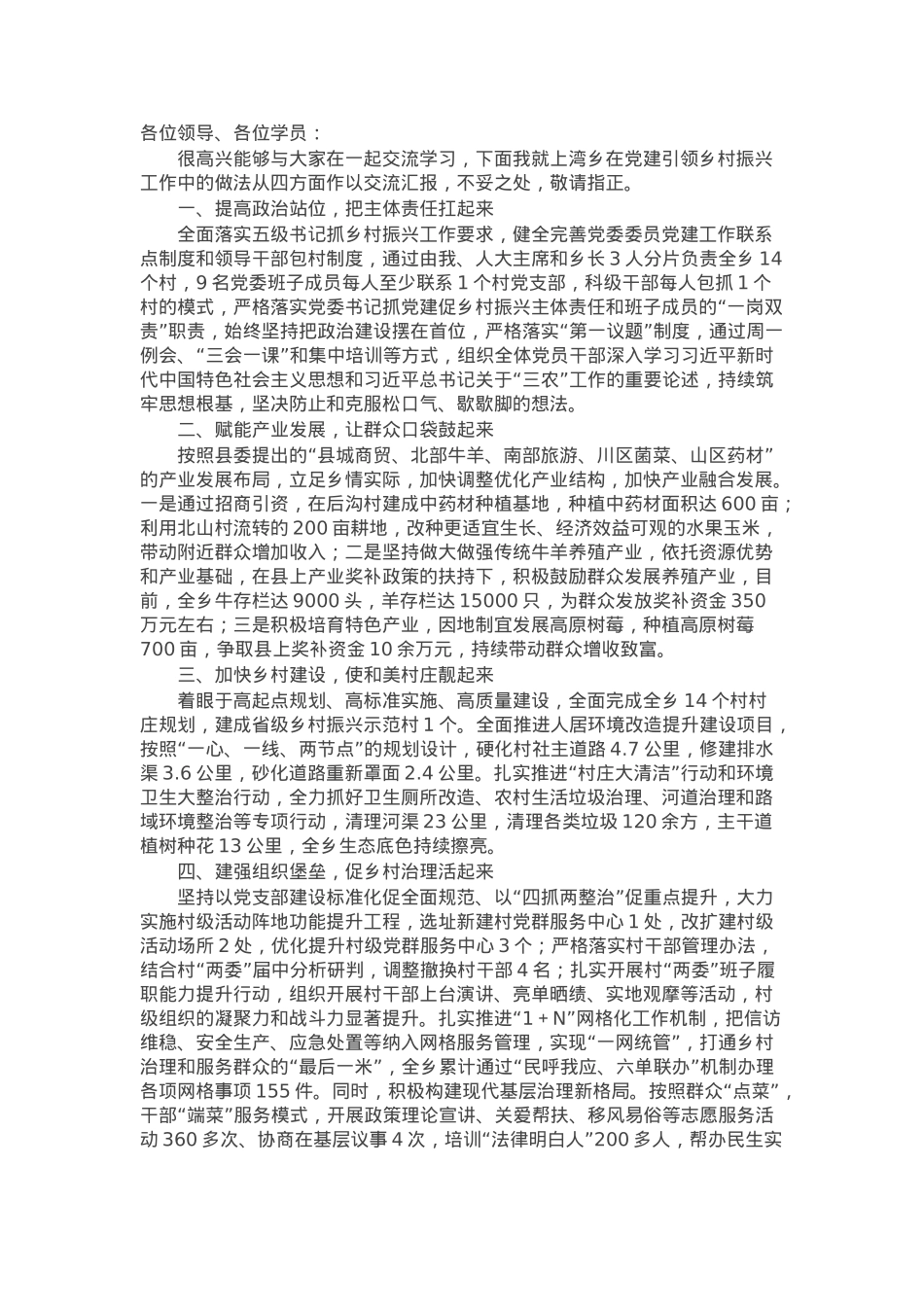交流发言：坚持党建引领 赋能乡村振兴高质量发展.docx_第1页