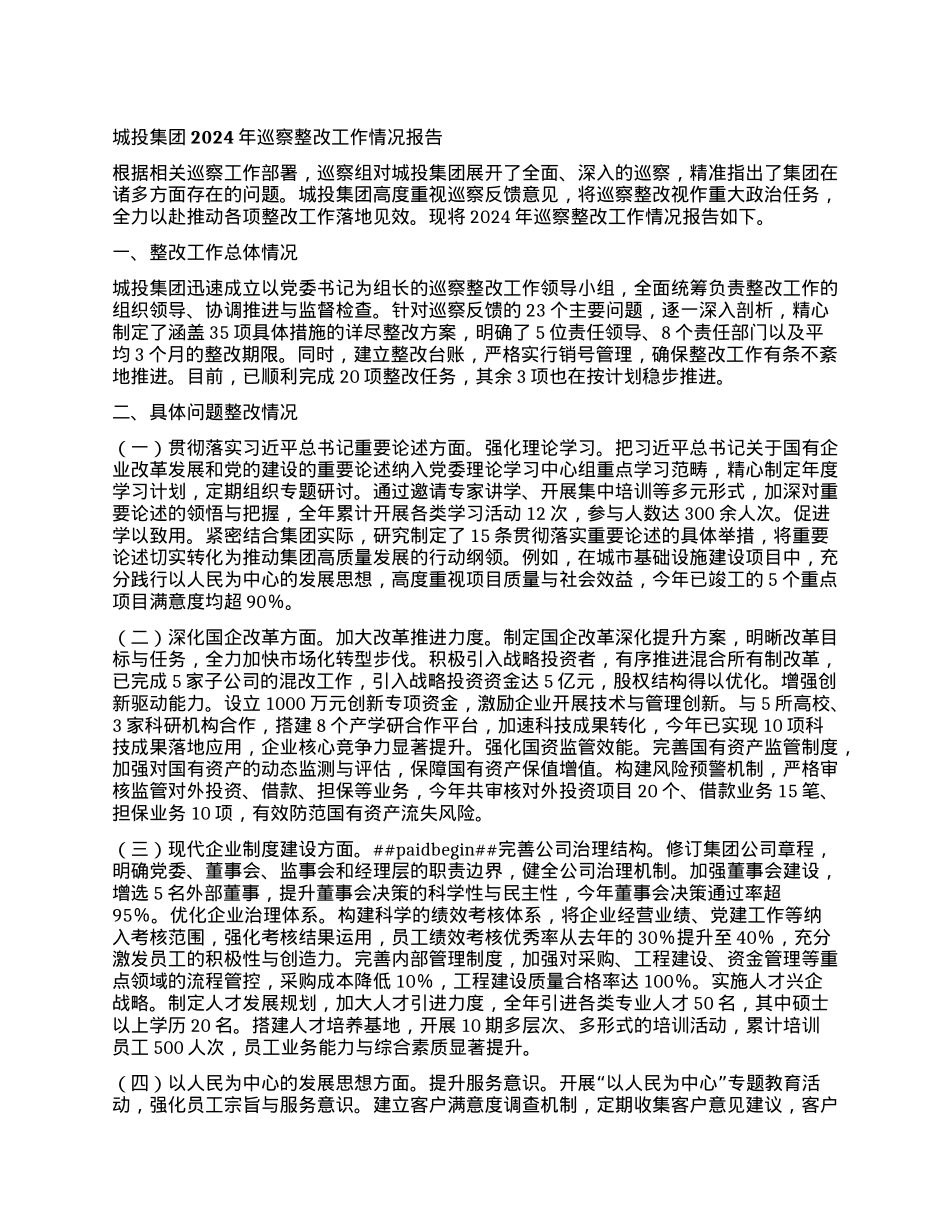 城投集团2024年巡察整改工作情况报告.docx_第1页