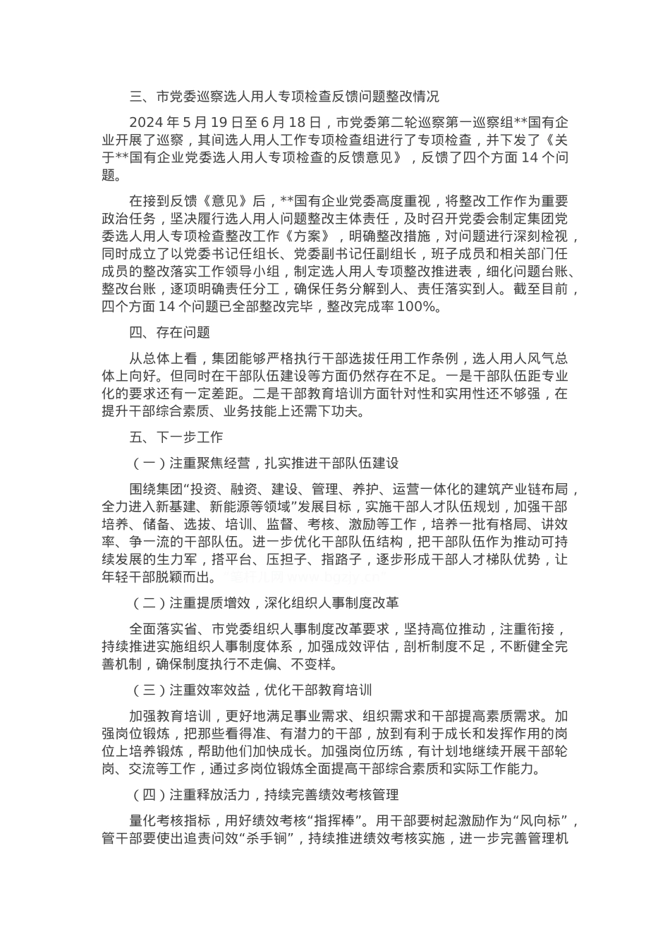 2024年某国有企业党委选人用人工作情况报告.docx_第3页