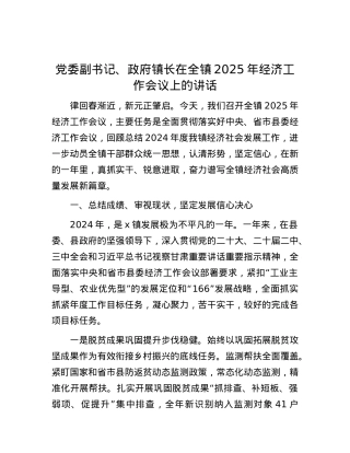 X委副书记、政府镇长在全镇2025年经济工作会议上的讲话.docx