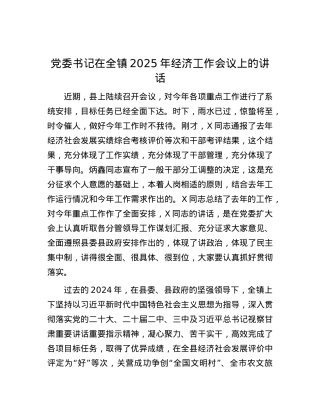 X委书记在全镇2025年经济工作会议上的讲话.docx