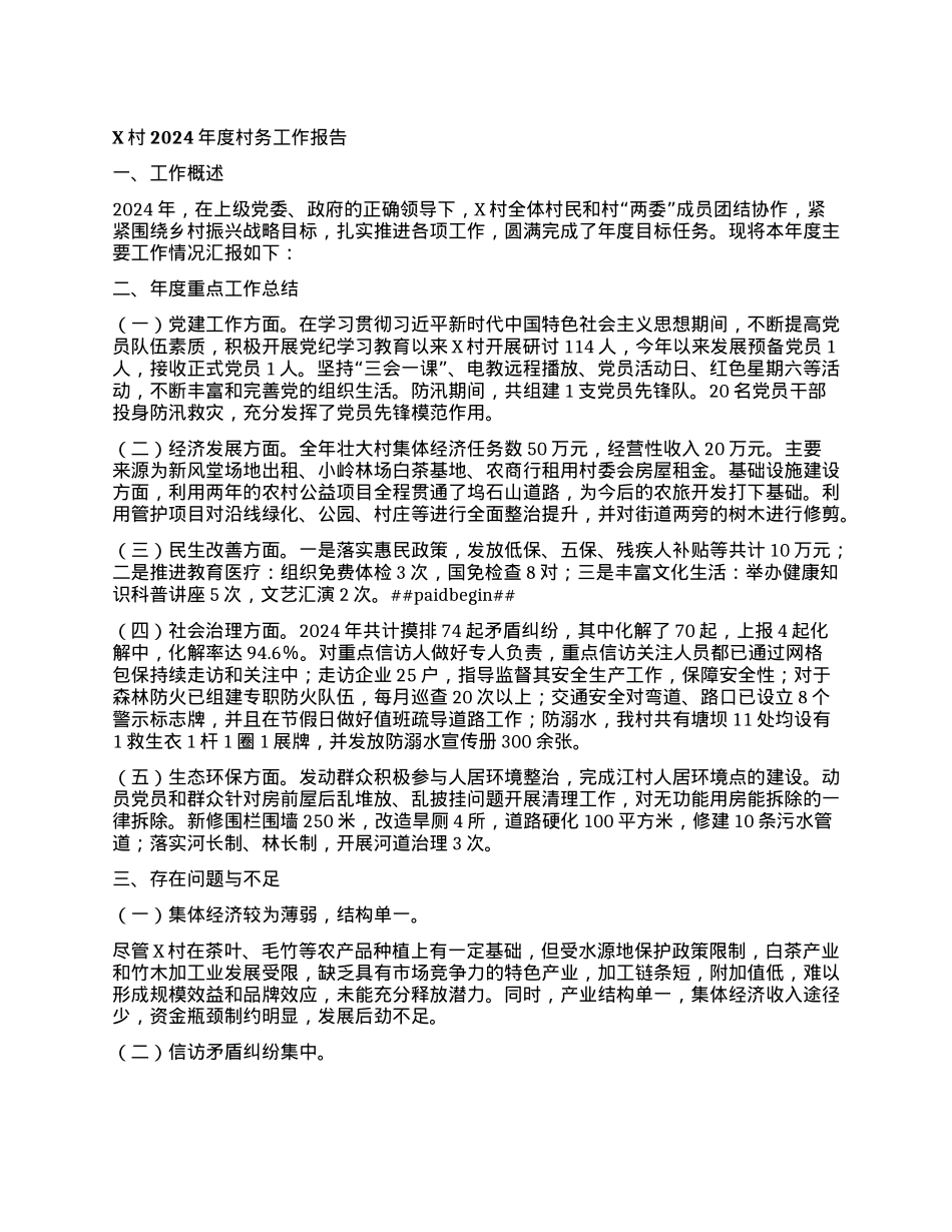 X村2024年度村务工作报告.docx_第1页