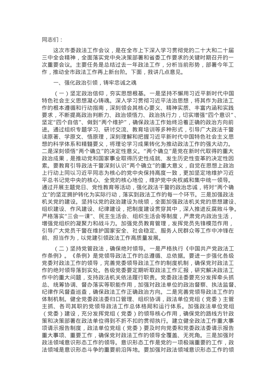 常务副书记在2025年市委政法工作会议上的讲话.docx_第1页