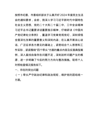 2024年度民主生活会个人对照检查材料（“四个带头”）(1).docx