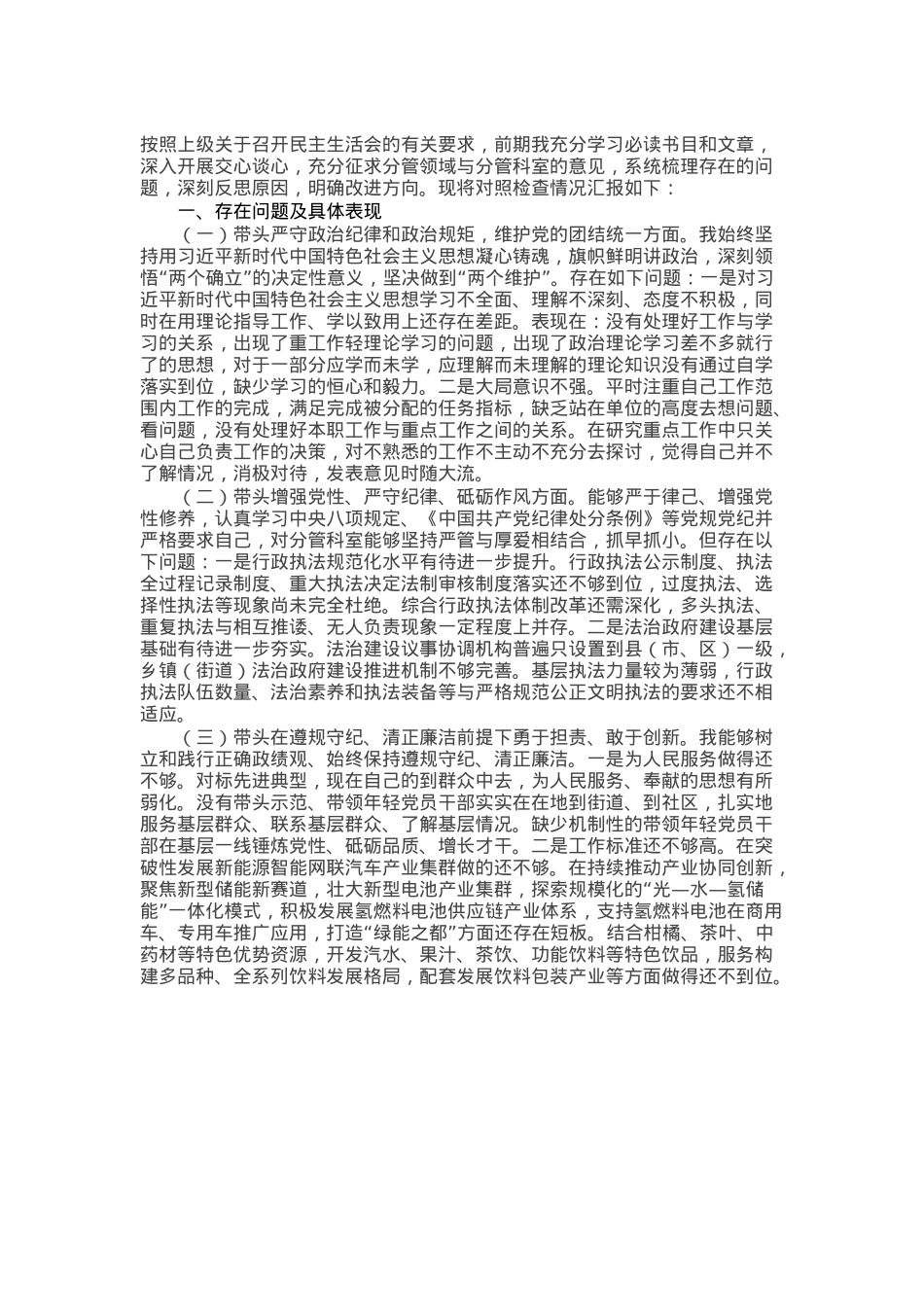 2024年度民主生活会领导干部对照检查材料（四个带头+反面典型案例）(1).docx_第1页