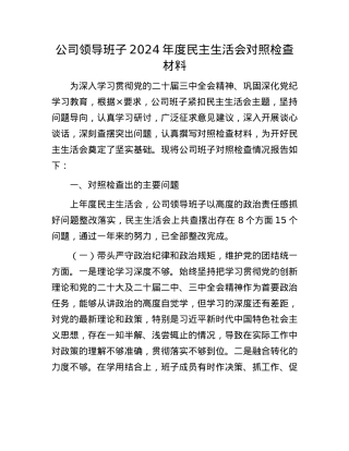 公司领导班子2024年度民主生活会对照检查材料.docx