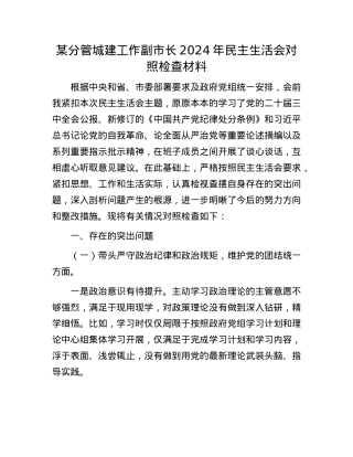 某分管城建工作副市长2024年民主生活会对照检查材料(1).docx