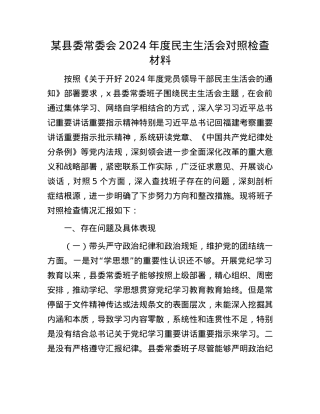 某县委常委会2024年度民主生活会对照检查材料(1).docx