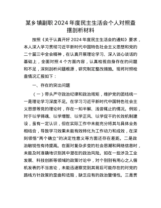 某乡镇副职2024年度民主生活会个人对照查摆剖析材料(1).docx
