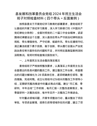 县发展和改革委员会X组2024年民主生活会班子对照检查材料（四个带头＋反面案例）(1).docx