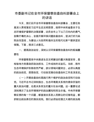 市委副书记在全市环保督察自查自纠部署会上的讲话.docx
