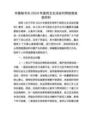 市委秘书长2024年度民主生活会对照检视发言材料(1).docx