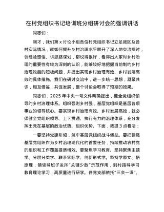 在村X组织书记培训班分组研讨会的强调讲话.docx
