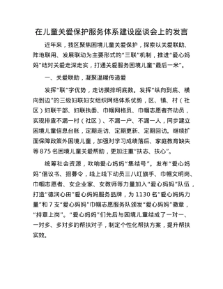 在儿童关爱保护服务体系建设座谈会上的发言.docx
