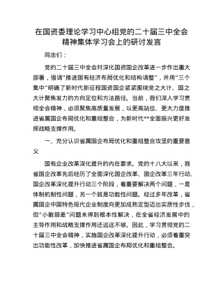 在国资委理论学习中心组X的二十届三中全会精神集体学习会上的研讨发言.docx