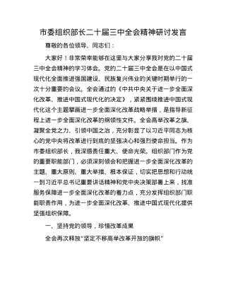市委组织部长二十届三中全会精神研讨发言.docx