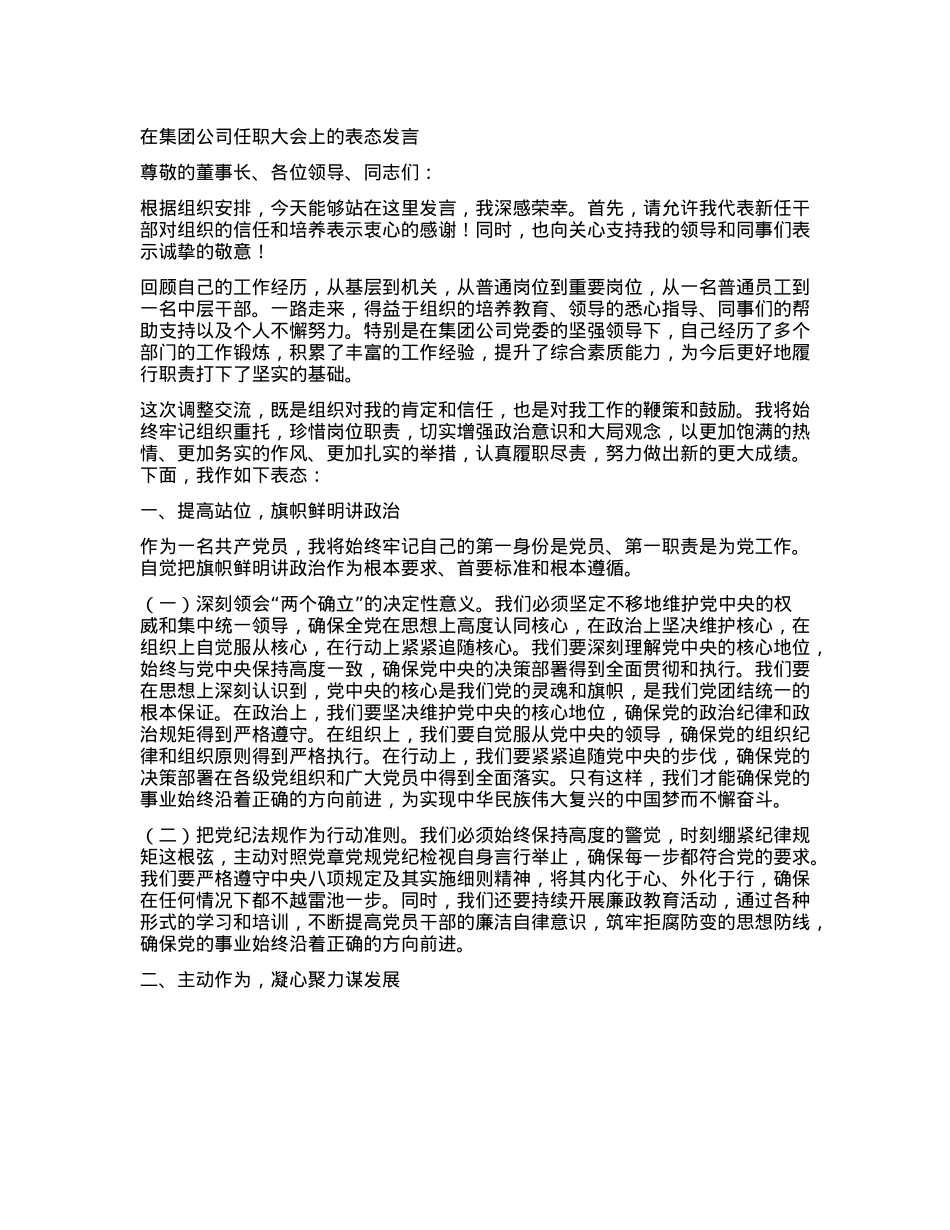 在集团公司任职大会上的表态发言.docx_第1页