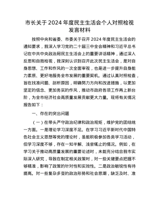 市长关于2024年度民主生活会个人对照检视发言材料(1).docx