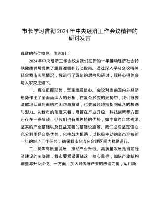 市长学习贯彻2024年中央经济工作会议精神的研讨发言(1).docx