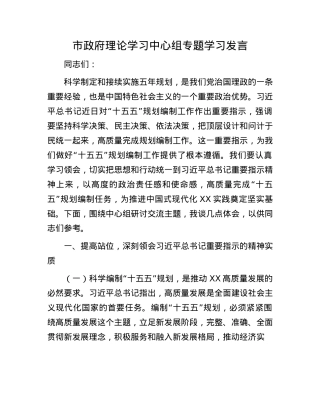 市政府理论学习中心组专题学习发言.docx