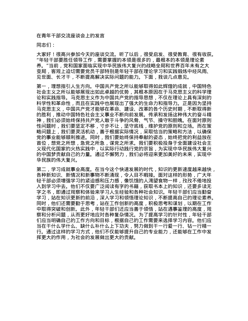 在青年干部交流座谈会上的发言.docx_第1页