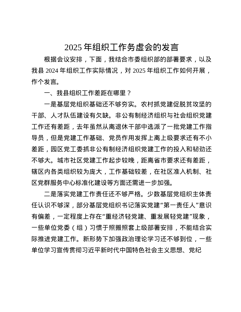 2025年组织工作务虚会的发言(1).docx_第1页