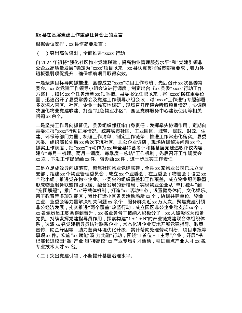 Xx县在基层X建工作重点任务会上的发言(1).docx_第1页