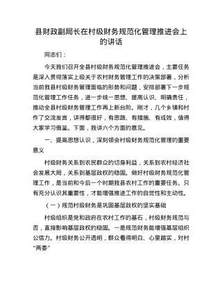 县财政副局长在村级财务规范化管理推进会上的讲话.docx