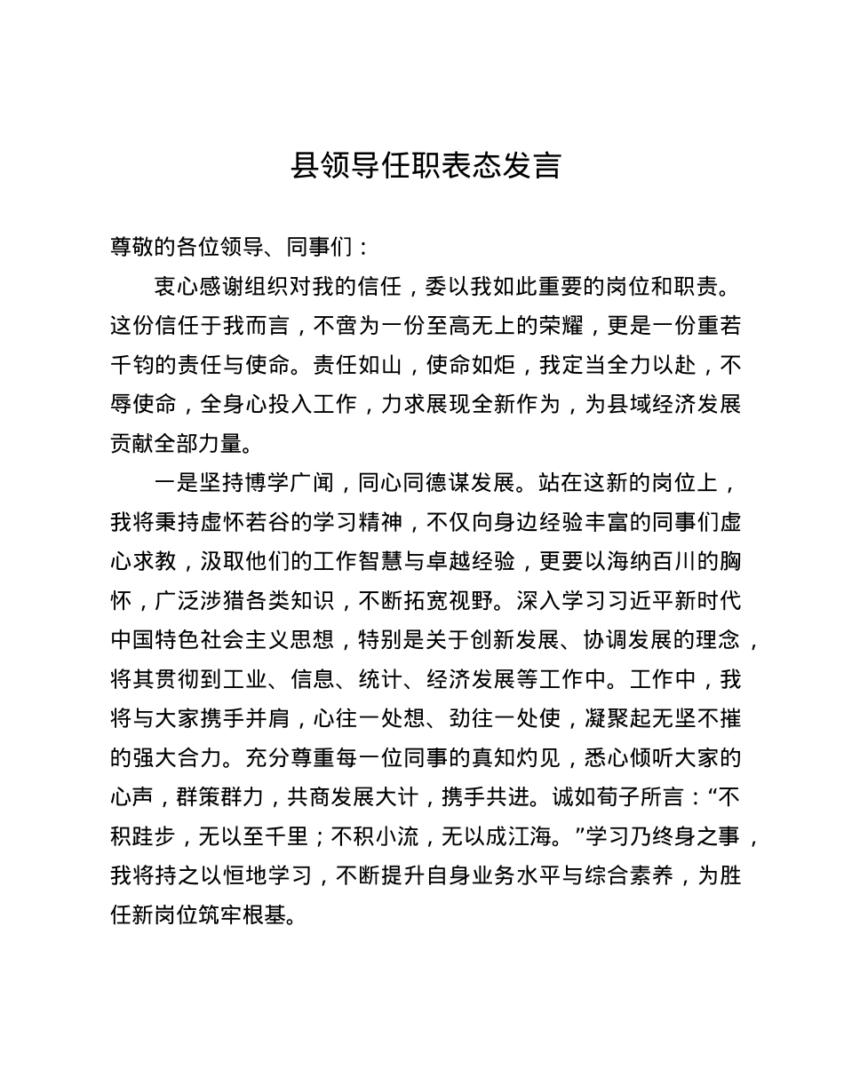 县领导任职表态发言(1).docx_第1页
