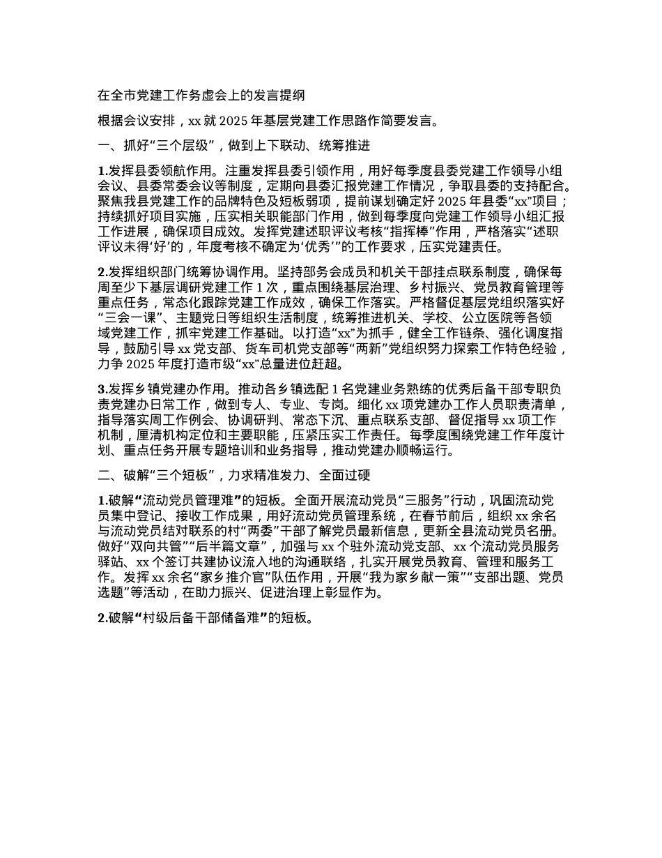 在全市X建工作务虚会上的发言提纲.docx_第1页
