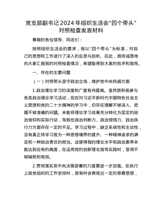 X支部副书记2024年组织生活会“四个带头”对照检查发言材料(1).docx
