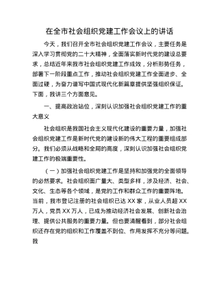 在全市社会组织X建工作会议上的讲话.docx