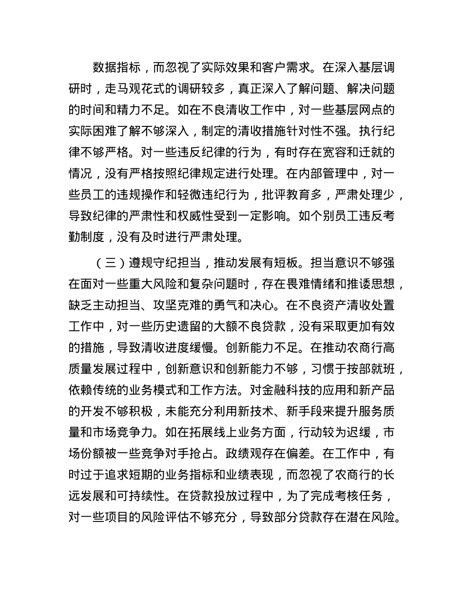 党委副书记、行长2024年度民主生活会个人对照检视发言材料.docx_第3页