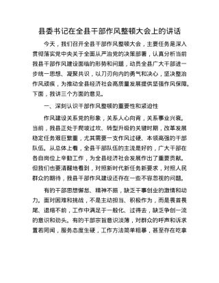 县委书记在全县干部作风整顿大会上的讲话.docx