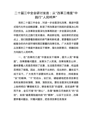 二十届三中全会研讨发言：从“改革三维度”中践行“人民呼声”.docx