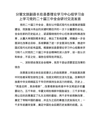分管文旅副县长在县委理论学习中心组学习会上学习X的二十届三中全会研讨交流发言.docx