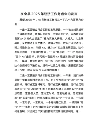 在全县2025年经济工作务虚会的发言(1).docx