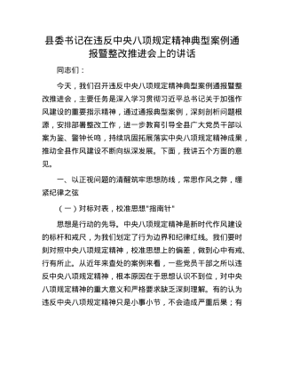 县委书记在违反中央BXGD精神典型案例通报暨整改推进会上的讲话.docx