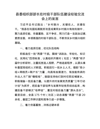 县委组织部部长在村级干部队伍建设经验交流会上的发言.docx