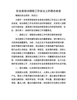 在全县信访维稳工作会议上的表态发言.docx