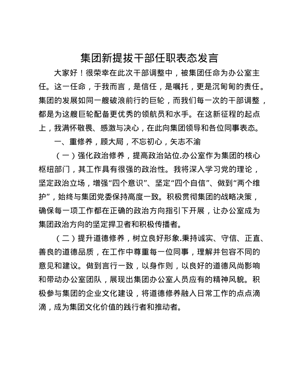 集团新提拔干部任职表态发言(1).docx_第1页