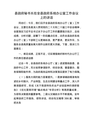 县政府秘书长在全县政府系统办公室工作会议上的讲话.docx