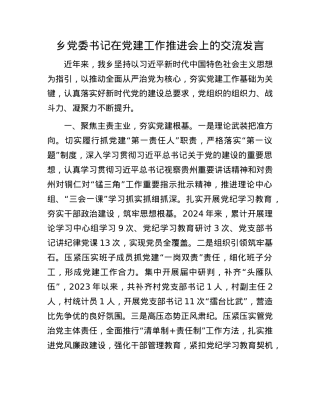 乡X委书记在X建工作推进会上的交流发言.docx