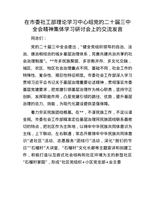 在市委社工部理论学习中心组X的二十届三中全会精神集体学习研讨会上的交流发言.docx