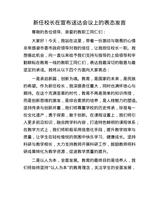 新任校长在宣布送达会议上的表态发言.docx