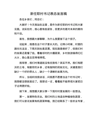 新任职村书记表态发言稿.docx