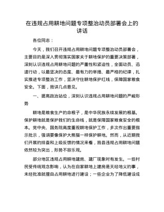 在违规占用耕地问题专项整治动员部署会上的讲话.docx